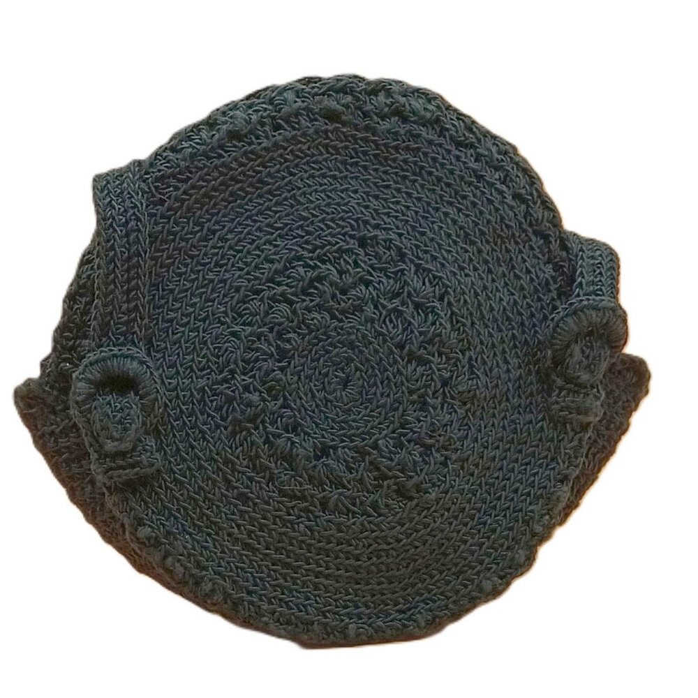 Vintage 1940s Round Black Corde Bag, Intricately Detailed